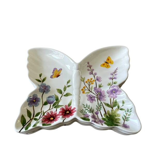 MAXCERA Spring Floral Butterfly Shaped Ceramic Dinner Plates 11x9 Set of 4 New - Picture 11 of 16